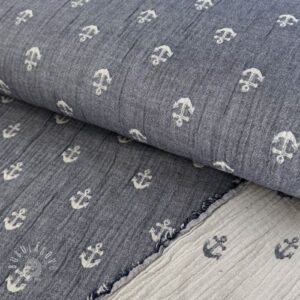 Dvojitá gázovina/mušelín JACQUARD Anchor 2-side faded gray navy - mušelín, mušelin, muselin latka, mušelin latka, gazovina, gázovina metráž, gazovina latka, gázovina, trojita gazovina, bambusový mušelín, latka muselin, bavlněný mušelín metráž, mušelín látka metráž, dvojita gazovina metraz, deka pre bábätko, letná deka pre bábätko, bambusova deka pre dieta, muselinova prikryvka, strikovana deka pre babatko, biela deka pre babatko, prikrývka pre bábätko