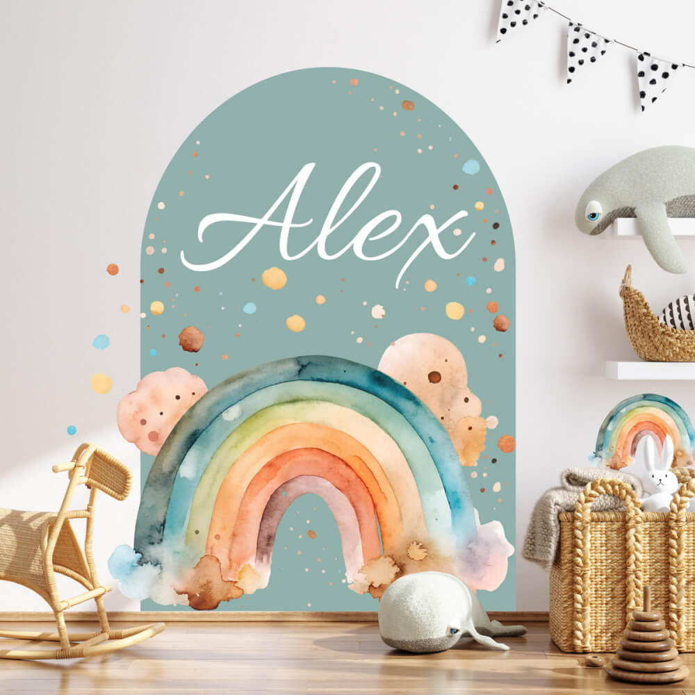 Nálepka na stenu - Oblúk s dúhou - nalepky na stenu s menom, nalepka s menom, nalepky s menom, drevene meno na stenu, samolepky s menom, nalepka na stenu meno, nálepky na stenu meno, girlanda s menom, vlajkova girlanda, darcek pre novorodenca s menom, ozdobna girlanda, personalizovane nalepky, personalizovany darcek, darcek s menom, darceky s menom