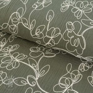 Dvojitá gázovina/mušelín EMBROIDERY Climbing flowers pickle - mušelín, mušelin, muselin latka, mušelin latka, gazovina, gázovina metráž, gazovina latka, gázovina, trojita gazovina, bambusový mušelín, latka muselin, bavlněný mušelín metráž, mušelín látka metráž, dvojita gazovina metraz, deka pre bábätko, letná deka pre bábätko, bambusova deka pre dieta, muselinova prikryvka, strikovana deka pre babatko, biela deka pre babatko, prikrývka pre bábätko