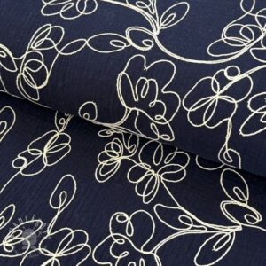 Dvojitá gázovina/mušelín EMBROIDERY Climbing flowers navy - mušelín, mušelin, muselin latka, mušelin latka, gazovina, gázovina metráž, gazovina latka, gázovina, trojita gazovina, bambusový mušelín, latka muselin, bavlněný mušelín metráž, mušelín látka metráž, dvojita gazovina metraz, deka pre bábätko, letná deka pre bábätko, bambusova deka pre dieta, muselinova prikryvka, strikovana deka pre babatko, biela deka pre babatko, prikrývka pre bábätko