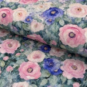 Dvojitá gázovina/mušelín Flower Maria petrol digital print - mušelín, mušelin, muselin latka, mušelin latka, gazovina, gázovina metráž, gazovina latka, gázovina, trojita gazovina, bambusový mušelín, latka muselin, bavlněný mušelín metráž, mušelín látka metráž, dvojita gazovina metraz, deka pre bábätko, letná deka pre bábätko, bambusova deka pre dieta, muselinova prikryvka, strikovana deka pre babatko, biela deka pre babatko, prikrývka pre bábätko