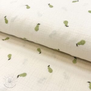 Dvojitá gázovina/mušelín EMBROIDERY Fruit natural green - mušelín, mušelin, muselin latka, mušelin latka, gazovina, gázovina metráž, gazovina latka, gázovina, trojita gazovina, bambusový mušelín, latka muselin, bavlněný mušelín metráž, mušelín látka metráž, dvojita gazovina metraz, deka pre bábätko, letná deka pre bábätko, bambusova deka pre dieta, muselinova prikryvka, strikovana deka pre babatko, biela deka pre babatko, prikrývka pre bábätko