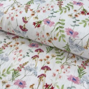 Dvojitá gázovina/mušelín Flower Sabrina white digital print - mušelín, mušelin, muselin latka, mušelin latka, gazovina, gázovina metráž, gazovina latka, gázovina, trojita gazovina, bambusový mušelín, latka muselin, bavlněný mušelín metráž, mušelín látka metráž, dvojita gazovina metraz, deka pre bábätko, letná deka pre bábätko, bambusova deka pre dieta, muselinova prikryvka, strikovana deka pre babatko, biela deka pre babatko, prikrývka pre bábätko