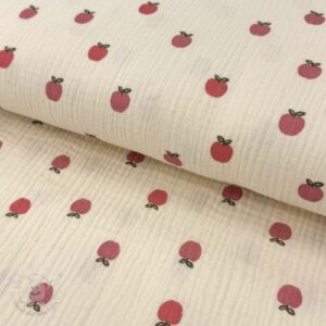 Dvojitá gázovina/mušelín Fruits apple natural - mušelín, mušelin, muselin latka, mušelin latka, gazovina, gázovina metráž, gazovina latka, gázovina, trojita gazovina, bambusový mušelín, latka muselin, bavlněný mušelín metráž, mušelín látka metráž, dvojita gazovina metraz, deka pre bábätko, letná deka pre bábätko, bambusova deka pre dieta, muselinova prikryvka, strikovana deka pre babatko, biela deka pre babatko, prikrývka pre bábätko