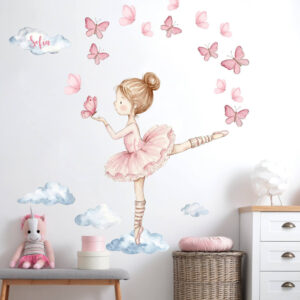 Personalizovaná samolepka pre dievča - Baletka s motýľmi a menom - nalepky na stenu s menom, nalepka s menom, nalepky s menom, drevene meno na stenu, samolepky s menom, nalepka na stenu meno, nálepky na stenu meno, girlanda s menom, vlajkova girlanda, darcek pre novorodenca s menom, ozdobna girlanda, personalizovane nalepky, personalizovany darcek, darcek s menom, darceky s menom