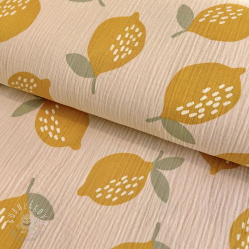 Dvojitá gázovina/mušelín Lemons sand - mušelín, mušelin, muselin latka, mušelin latka, gazovina, gázovina metráž, gazovina latka, gázovina, trojita gazovina, bambusový mušelín, latka muselin, bavlněný mušelín metráž, mušelín látka metráž, dvojita gazovina metraz, deka pre bábätko, letná deka pre bábätko, bambusova deka pre dieta, muselinova prikryvka, strikovana deka pre babatko, biela deka pre babatko, prikrývka pre bábätko